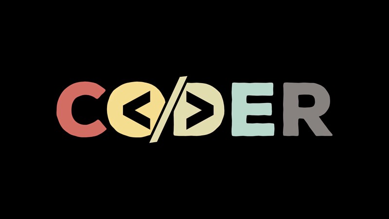 Черный фон с надписью coder цветными буквами (кодер, amoled, черный фон, кодирование, 5k)