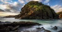 Promontório costeiro sereno na costa de Auckland