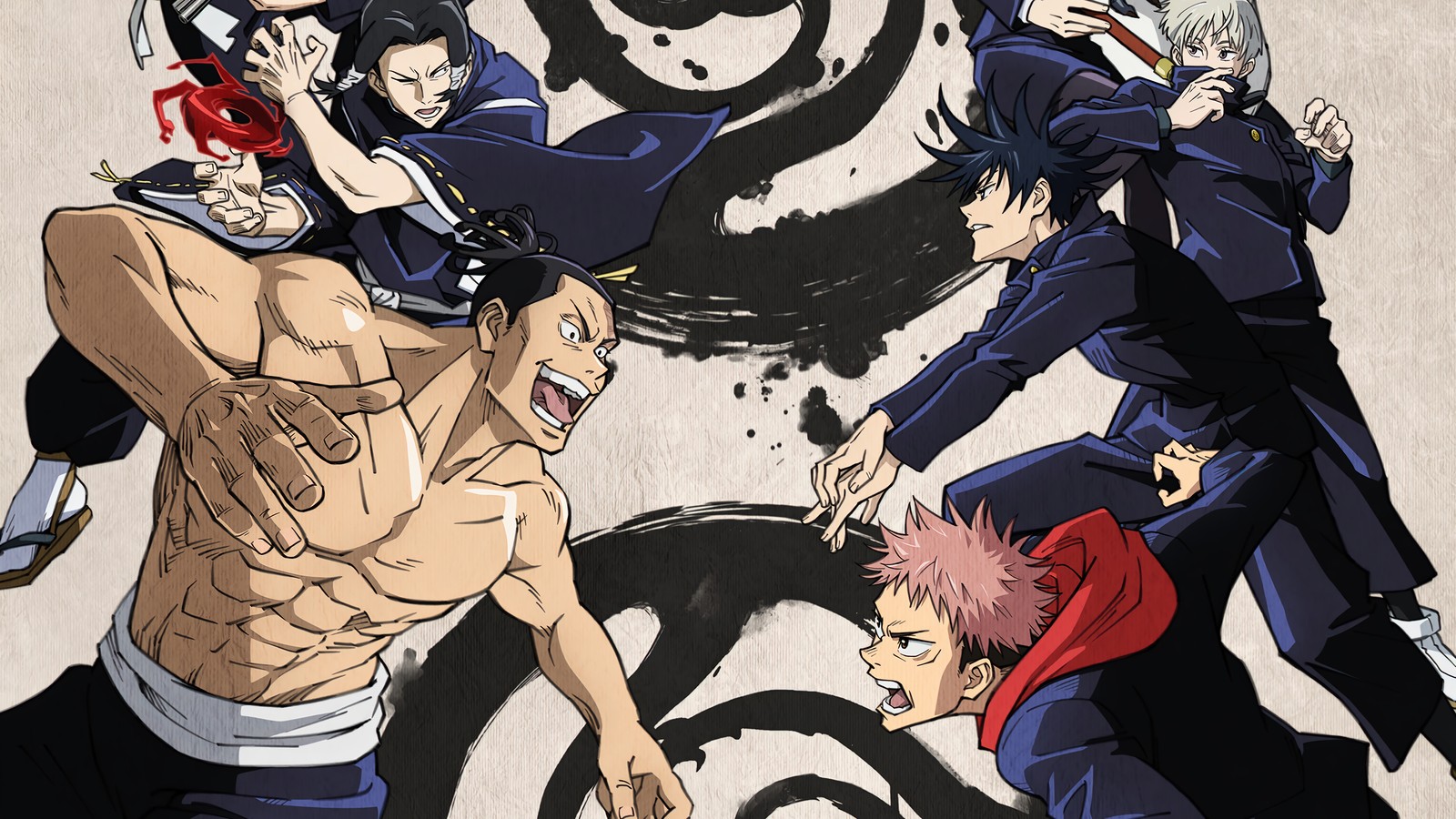 Téléchargez le fond d'écran jujutsu kaisen, aoi todo, yuji itadori, anime, combat de sorcellerie