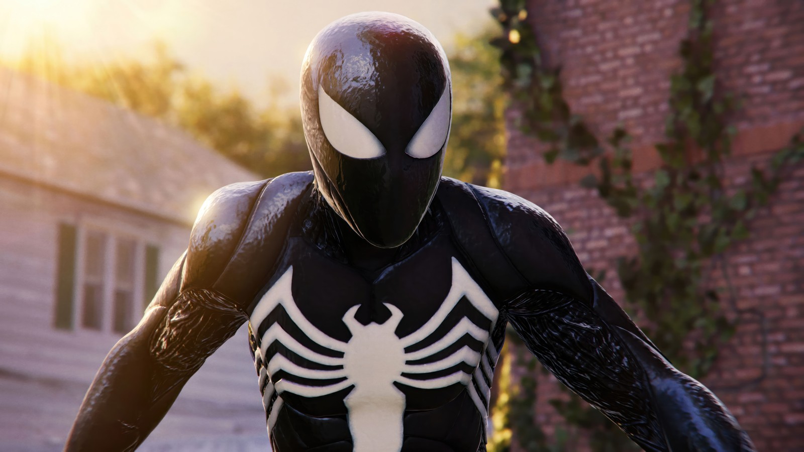 Spider - man in a black and white suit with a spider - man mask (marvels spider man 2, video game, spiderman, spider man, venom)