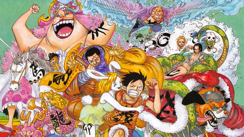 Мультяшная картинка группы людей с множеством лиц (ван пис, one piece, аниме, anime, персонажи)