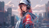 girl, headphones, art wallpaper