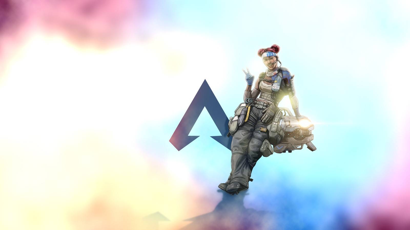 A close up of a person on a horse with a sky background (apex legends, video game, lifeline)