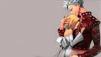 Elaine and Ban from "Nanatsu no Taizai" in a tender embrace.