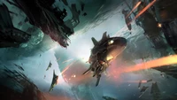 Epic Space Battle: Master Chief's Aircraft in Dark Cosmos