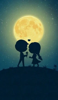 Moonlit Romance: A Silhouette of Young Love