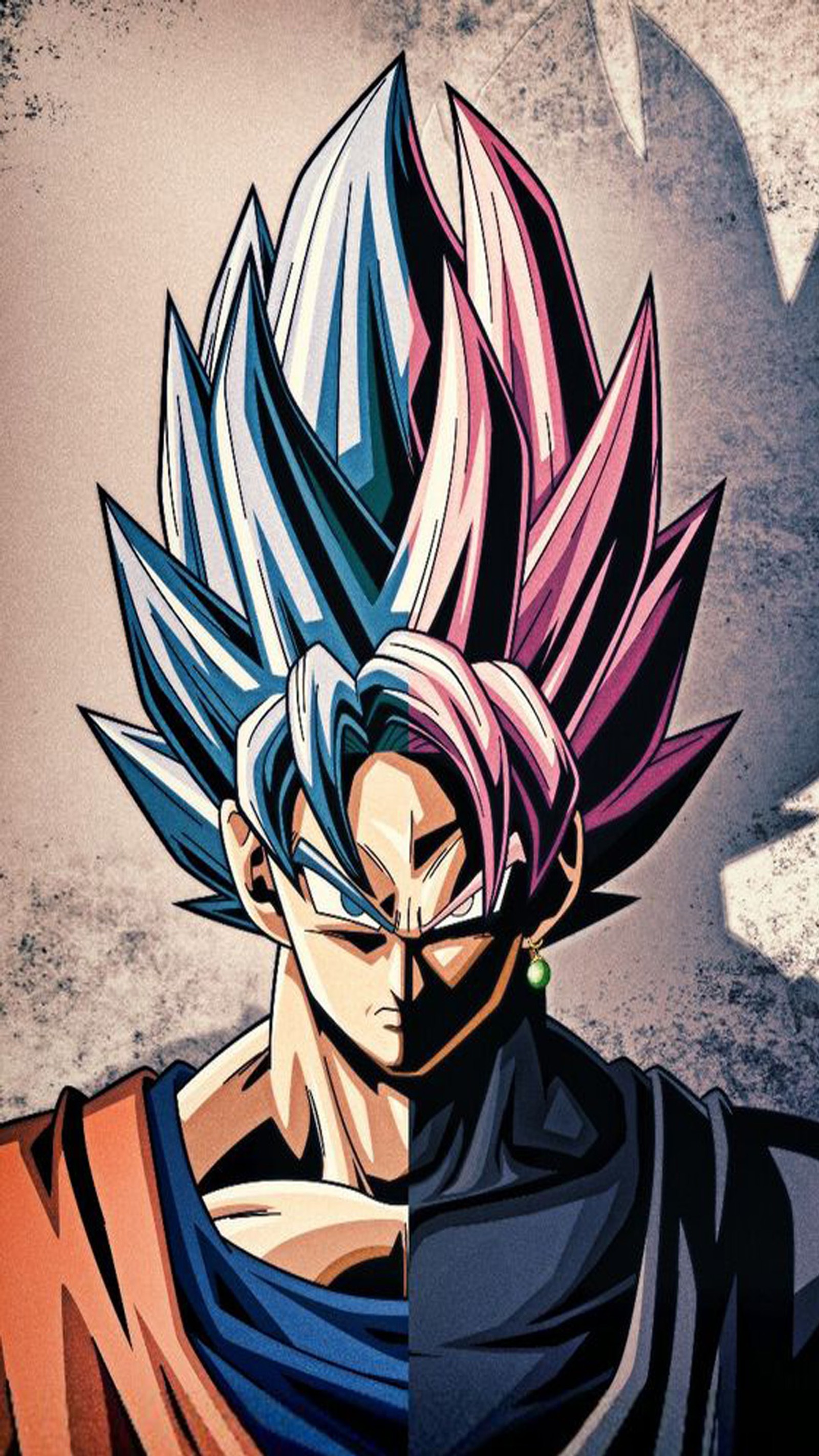 Un dibujo de un joven gohan con cabello rosa (pelota, dbz, dragón, goku, vegeta)