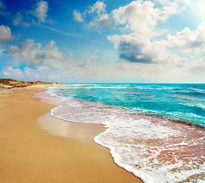 Tranquil Beachscape with Blue Waters and Cloudy Sky