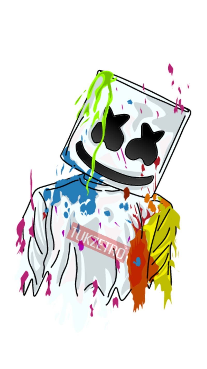 На рисунке нарисован маршмеллоу с красками (marshmello, тукзетро, tukzetroarts, музыка, диджей)