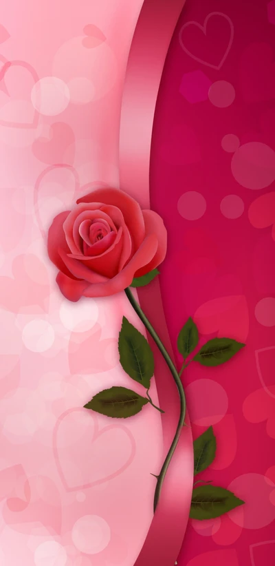 Elegant Rose on a Pink and Red Heart Background