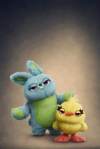 Conejo azul esponjoso y pollito amarillo de Toy Story 4