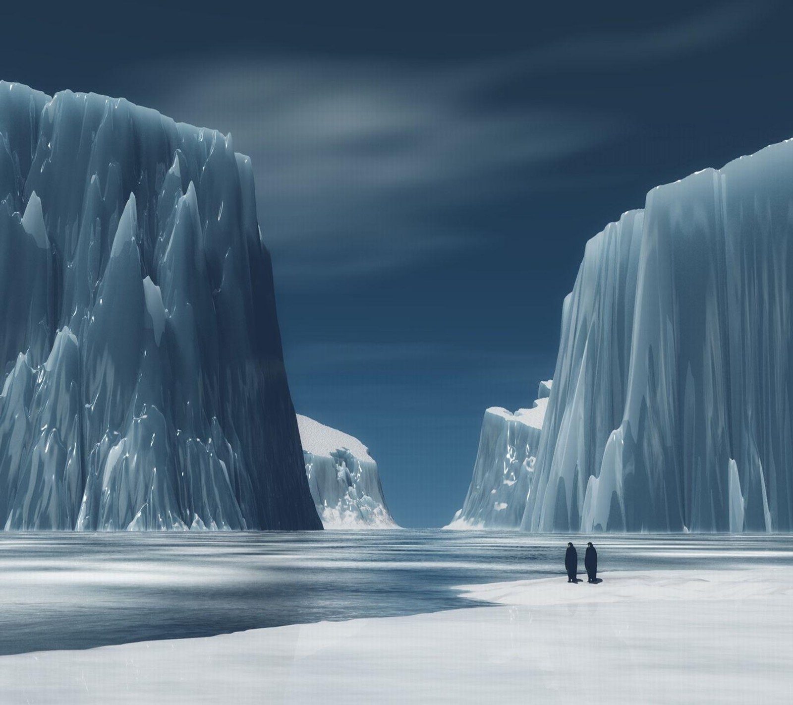 Deux personnes marchant sur un lac gelé au milieu des montagnes (incroyable, vue incroyable, génial, hd, nature)