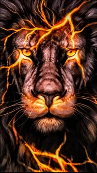 Majestic Lion with Fiery Eyes and Dynamic Energy