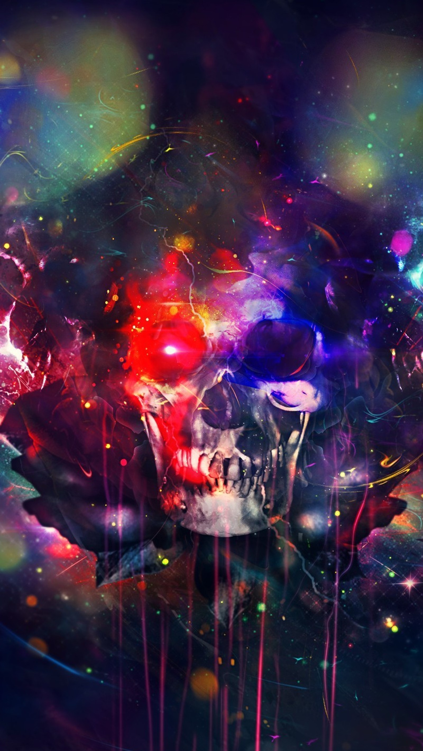 A close up of a skull with a colorful background (colorful, digital art, fantasy art, skull)