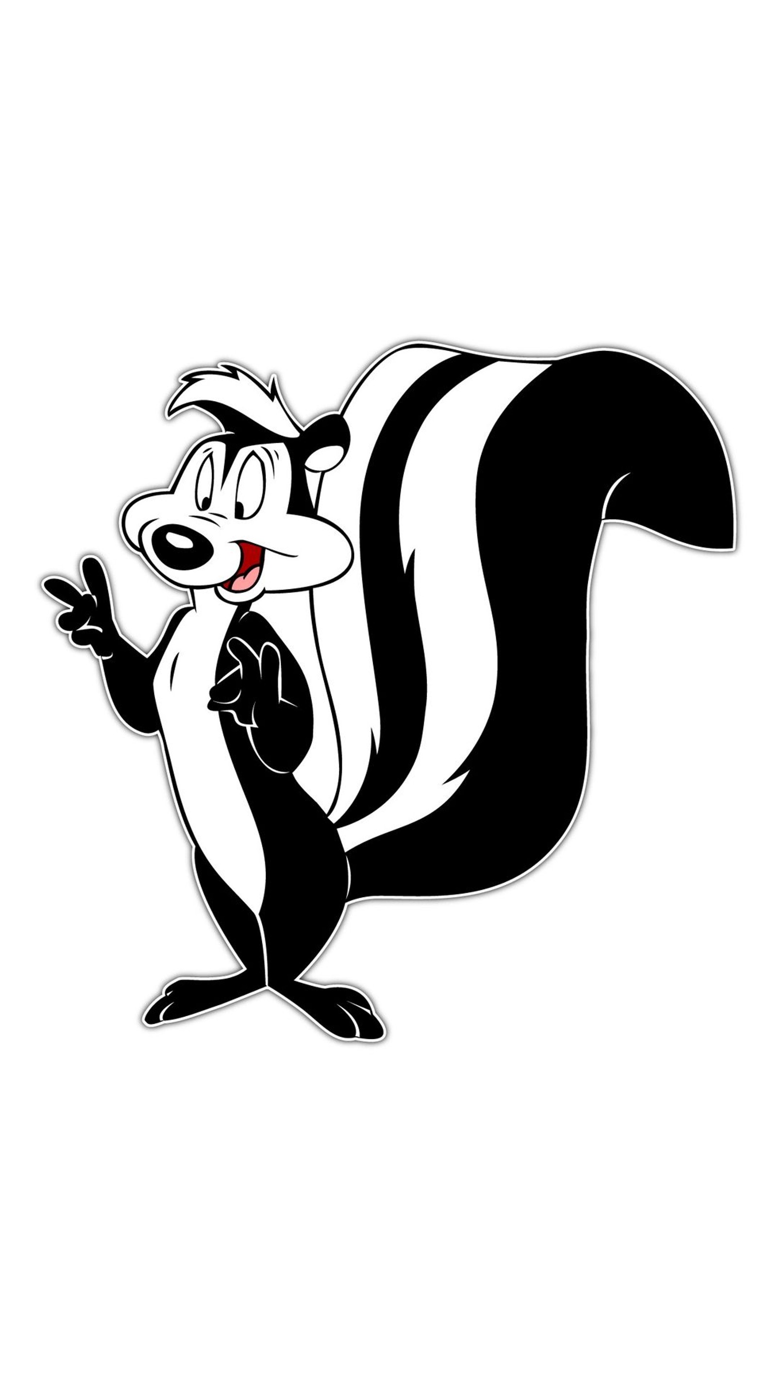 Cartoon-stinktier mit einem schwarz-weißen gestreiften schwanz und einer roten nase (cartoonfigur, pepe le pew)