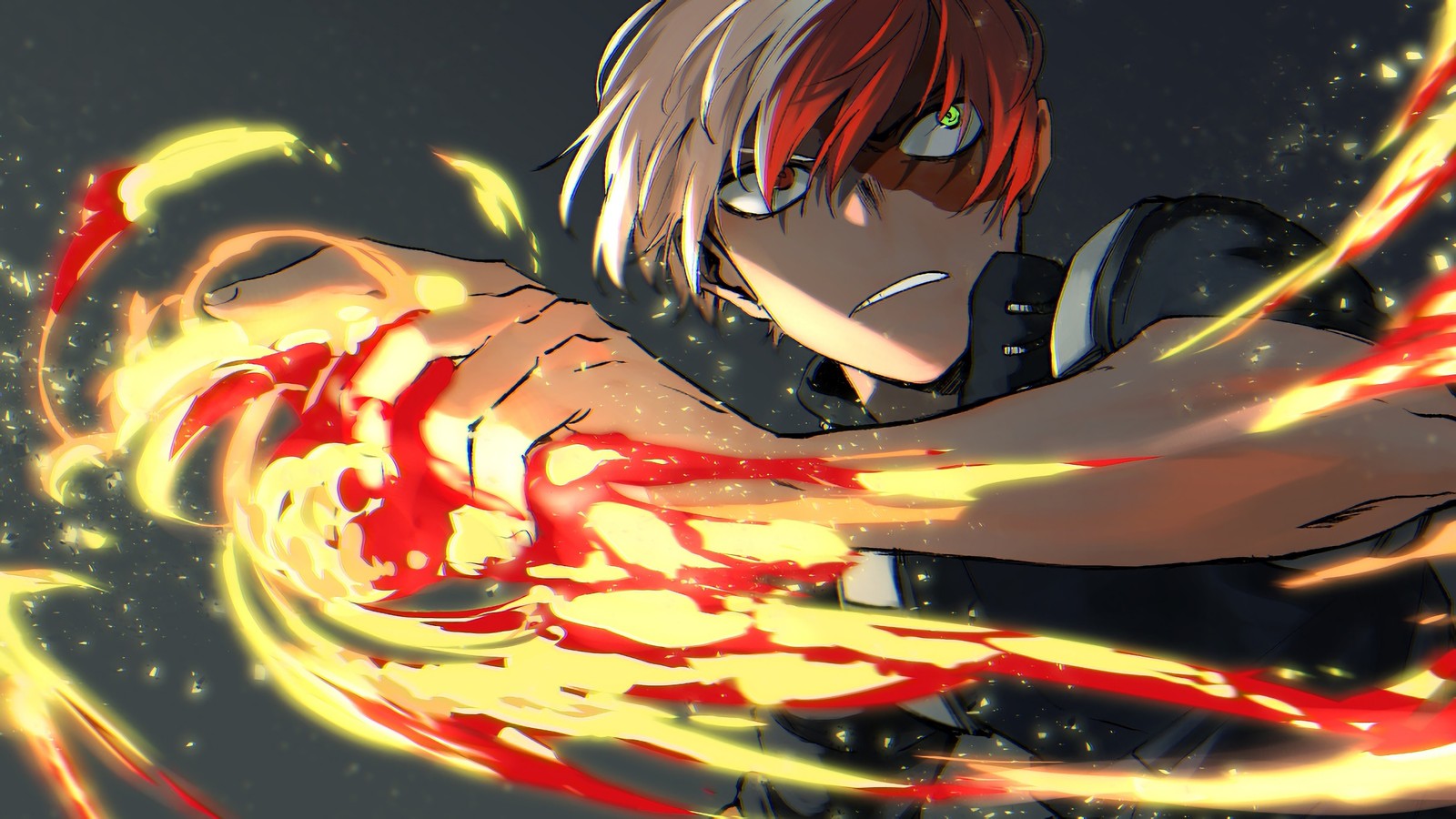 Baixar papel de parede shoto todoroki, chama, fogo, boku no hero academia, my hero academia