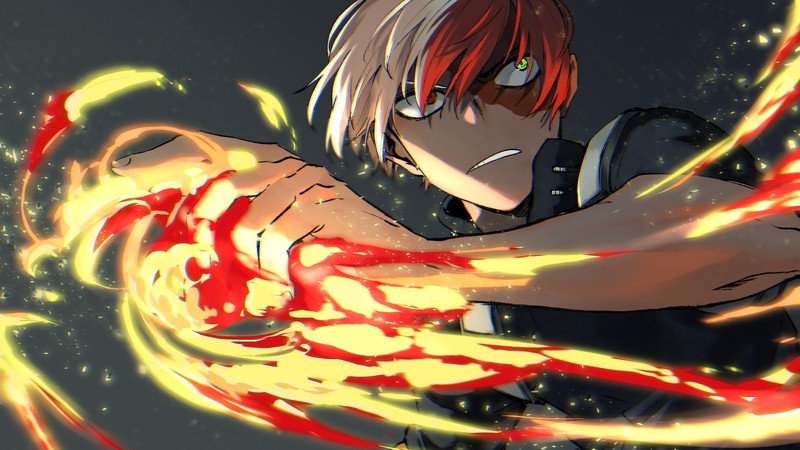 Аниме, аниме мальчик, огонь, огненный шар (shoto todoroki, пламя, огонь, боку но хиро академия, my hero academia)