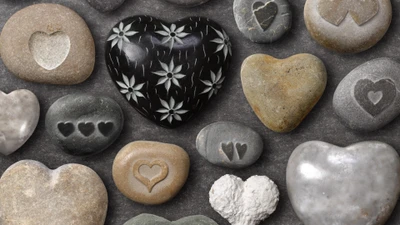 Heart-Shaped Stones and Ceramic Artifacts Celebrating Love