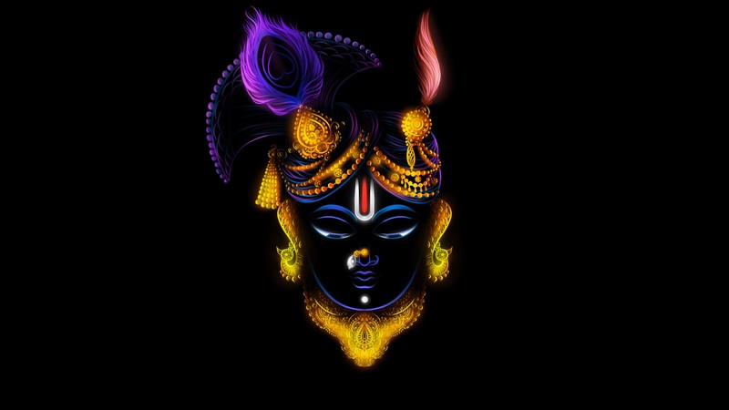 Крупный план маски с пером на ней (лорда кришна, lord krishna, индуистский бог, amoled, 5k)