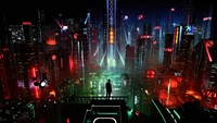 Paysage urbain futuriste : Une nuit imbibée de néon dans l'art numérique de science-fiction