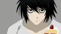 L Lawliet: Minimalist Anime Portrait with Cake