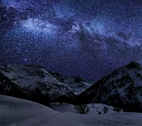 mountain, sky, stars, winter wallpaper