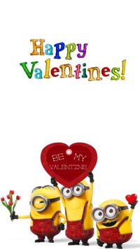 happy, heart, minions, valentines wallpaper