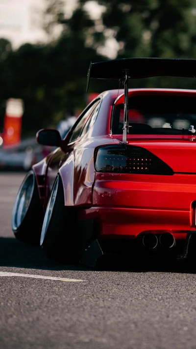 voiture, modifié, rouge