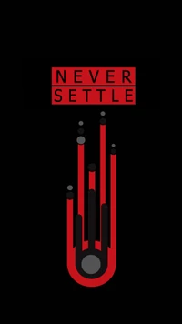 Dynamic Red and Black Abstract Design with 'Never Settle' Motto