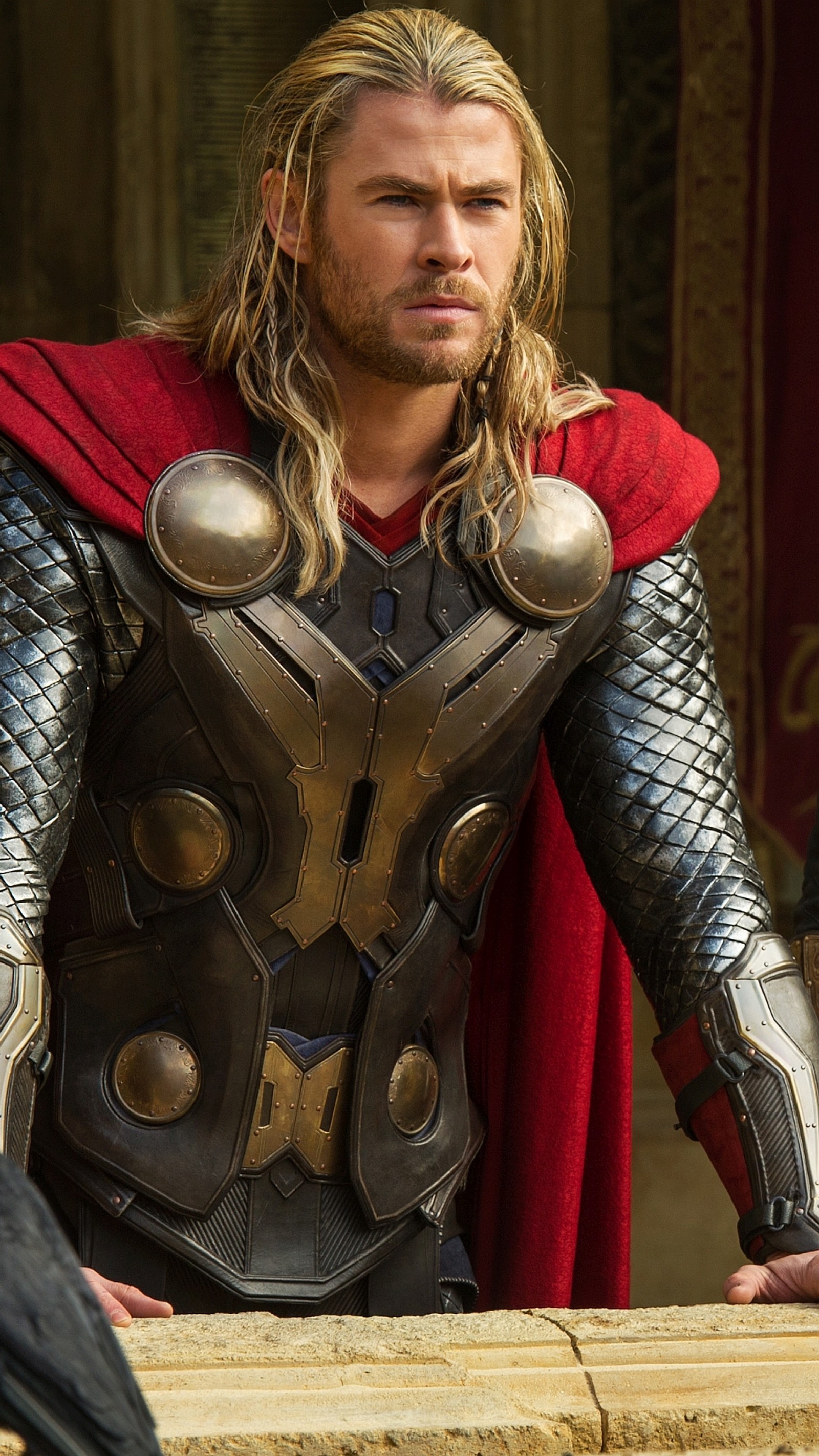 Thor thor is standing in front of a window with a crow (chris hemsworth, movie, poster, the dark world, thor)