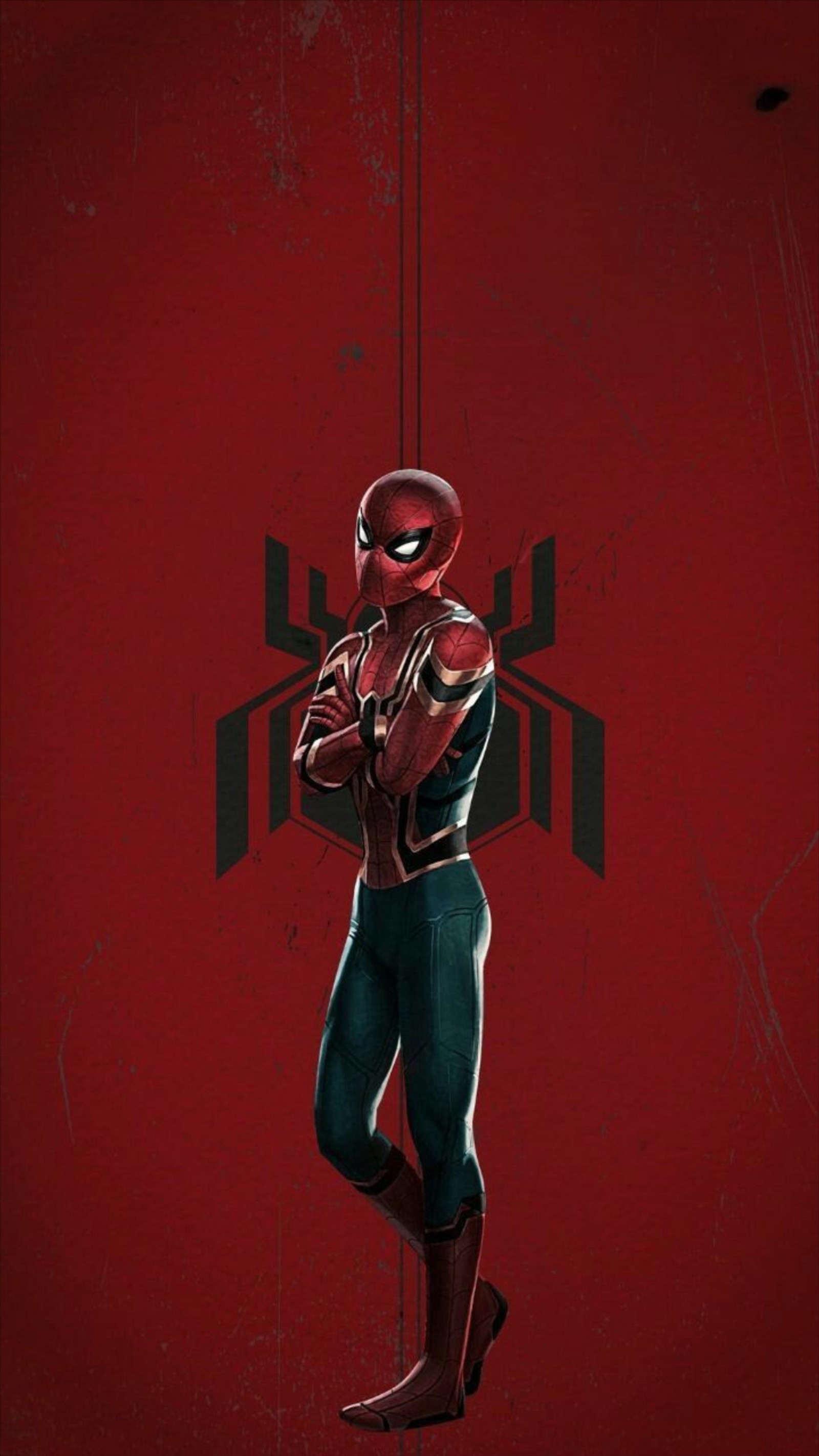 Spider - man in a red suit standing with his arms crossed (hero, man, movie, spider, super)