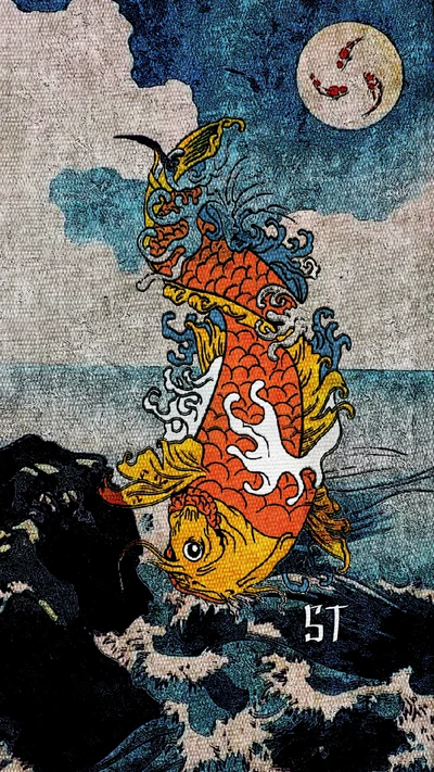 Vibrant Koi Fish Swimming Against a Dramatic Sky