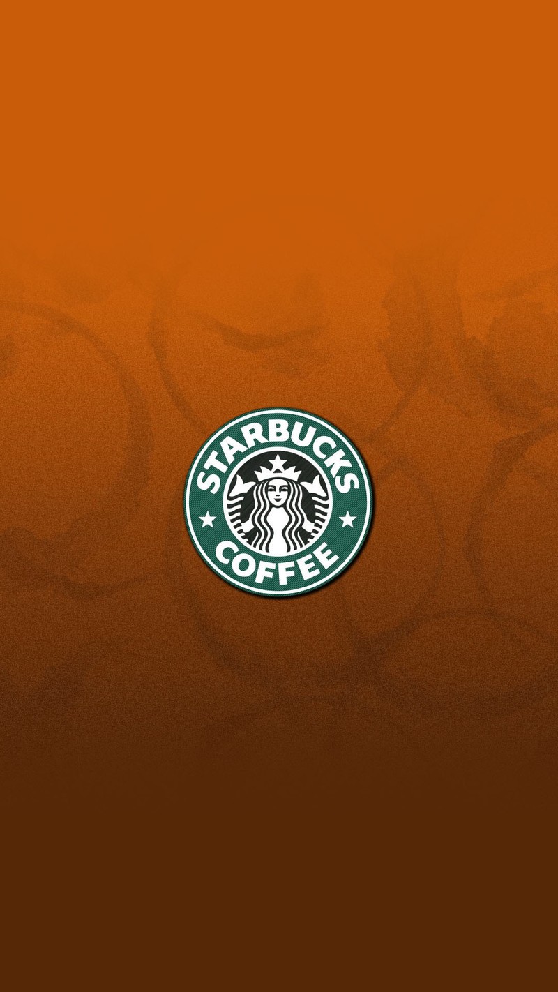 Близкий план логотипа starbucks на оранжевом фоне (кофе, старбакс, starbucks)