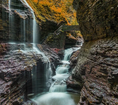 Autumn Serenity at the Waterfall Bridge