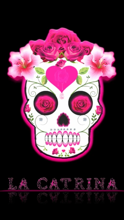 dia de muertos, la catrina, pink, roses, skull