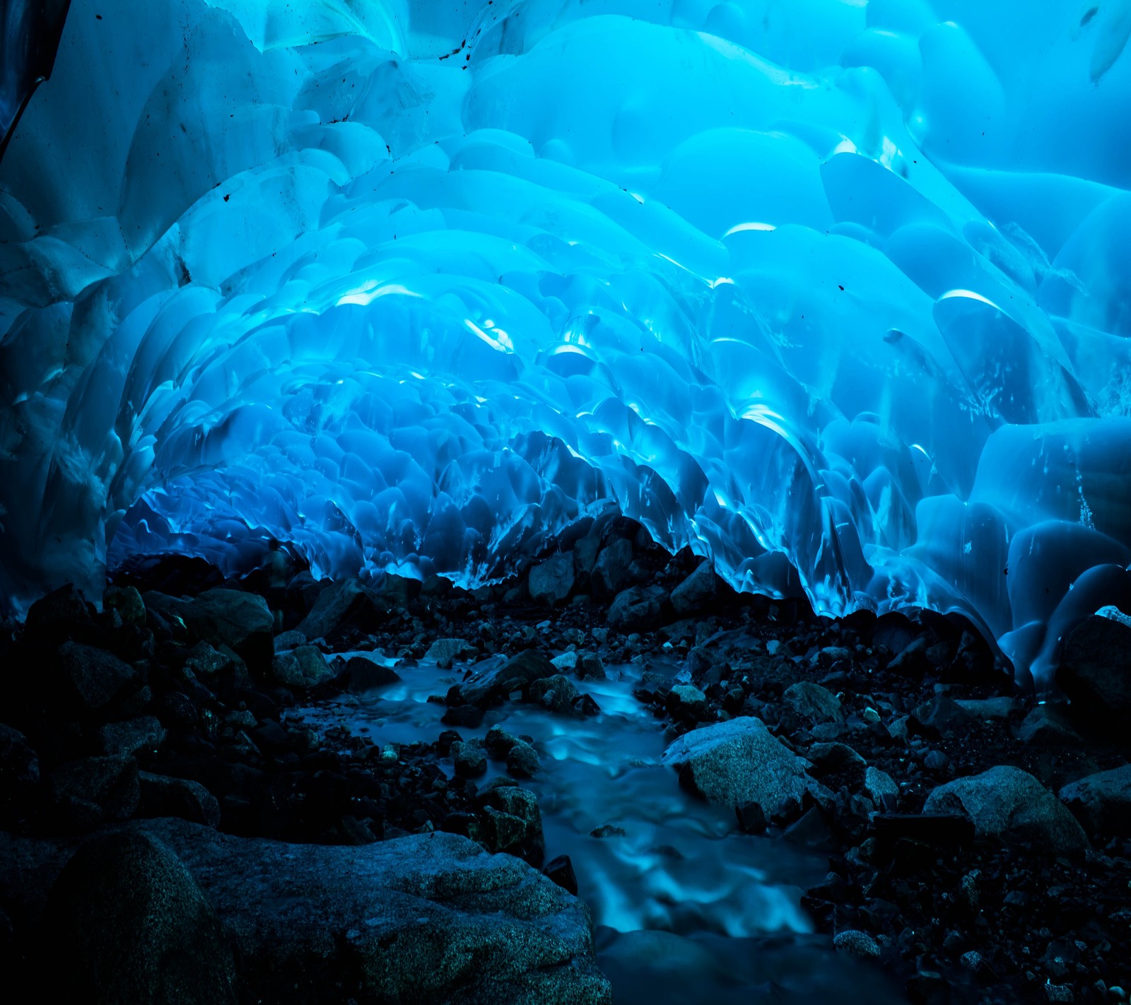 Téléchargez le fond d'écran bleu, grotte, caverne, glace