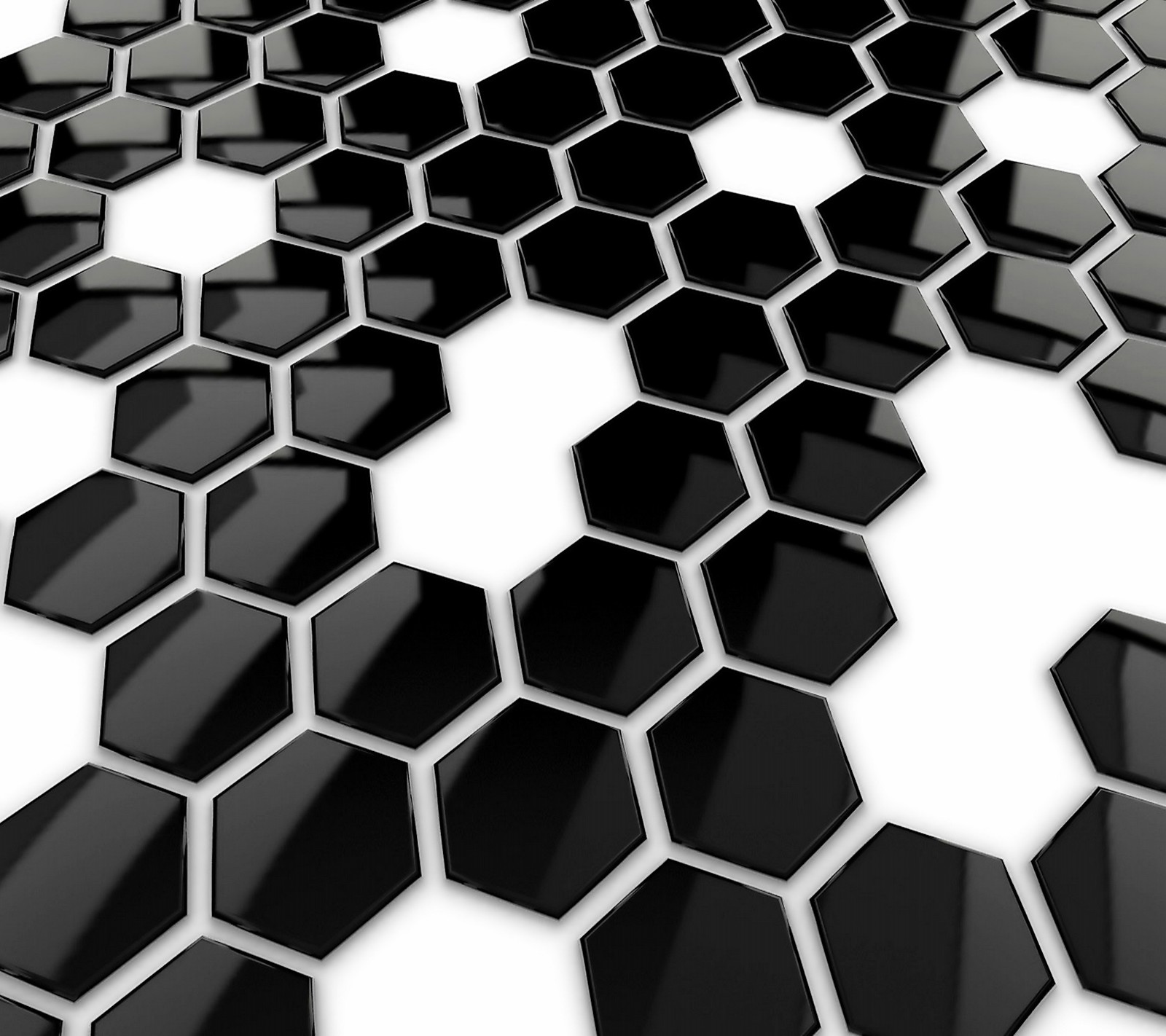 A close up of a bunch of black and white hexagons (3d, hex, onyx)