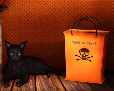 chat noir, halloween, traitement, truc