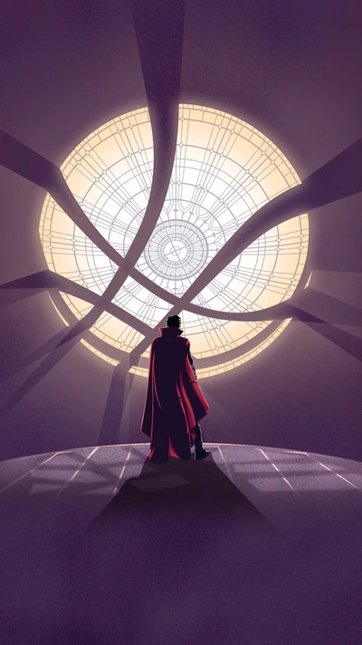 Doctor Strange frente a una ventana mística agrietada