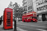 Red London Bus and Phone Booth in Urban Mural