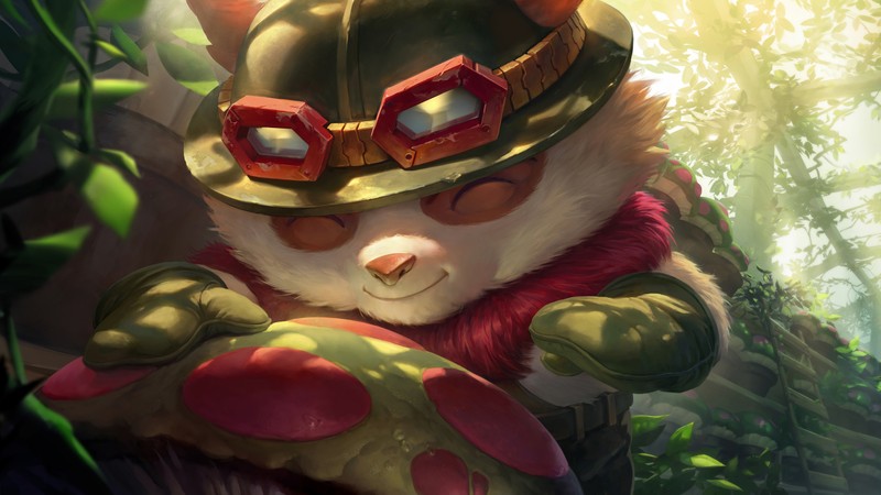 Крупный план кота в шлеме и очках (тимо, teemo, lol, league of legends, legends of runeterra)