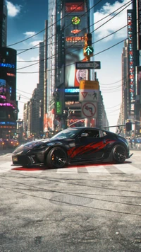 Nissan Sports Car in a Neon Cityscape