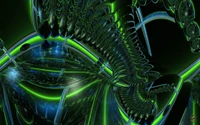 Vibrant Green Fractal Space with Macro Visual Effects