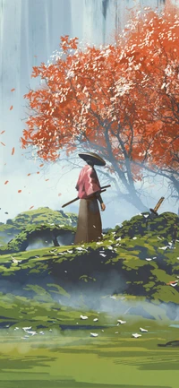 samurai, illustration, painting, art, digital art wallpaper