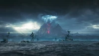 Enigmatic Island with Erupting Volcano in a Distant World