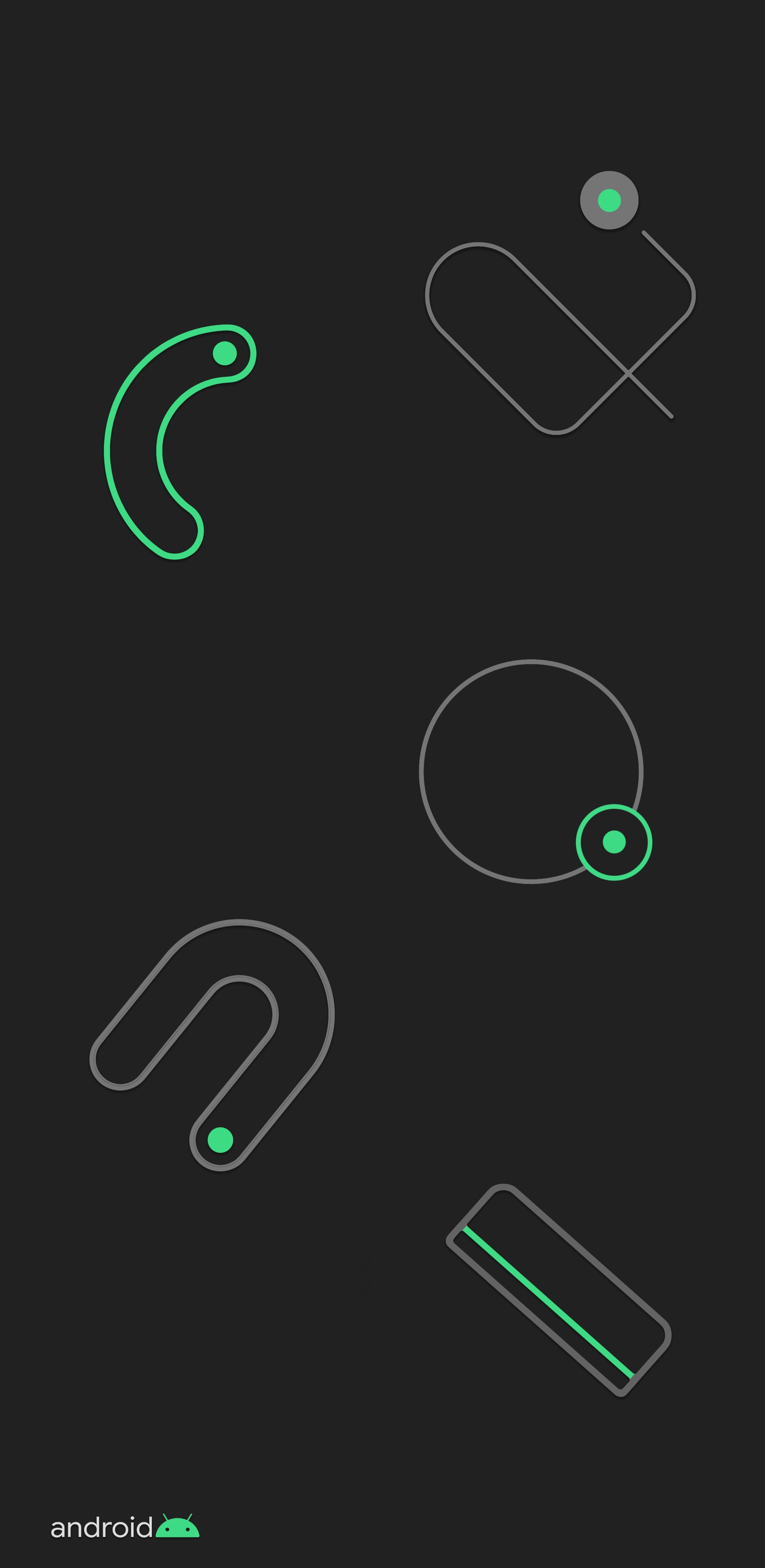 Un conjunto de diferentes íconos con un brillo verde sobre ellos (google, google pixel 4, círculo, verde, texto)