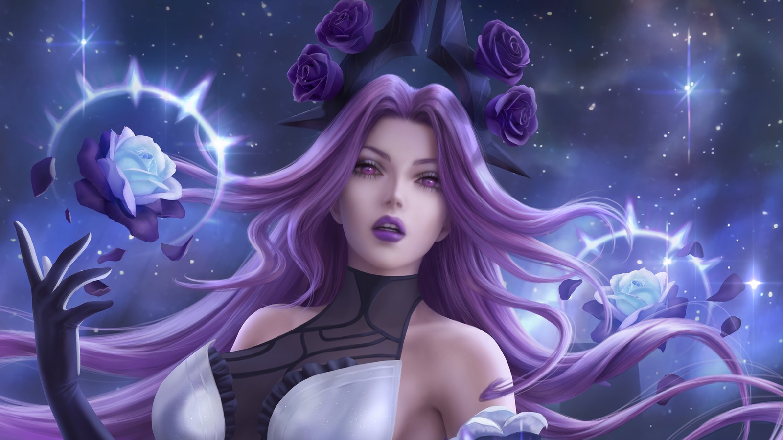 Скачать обои синдра, syndra, увядшая роза, league of legends, lol