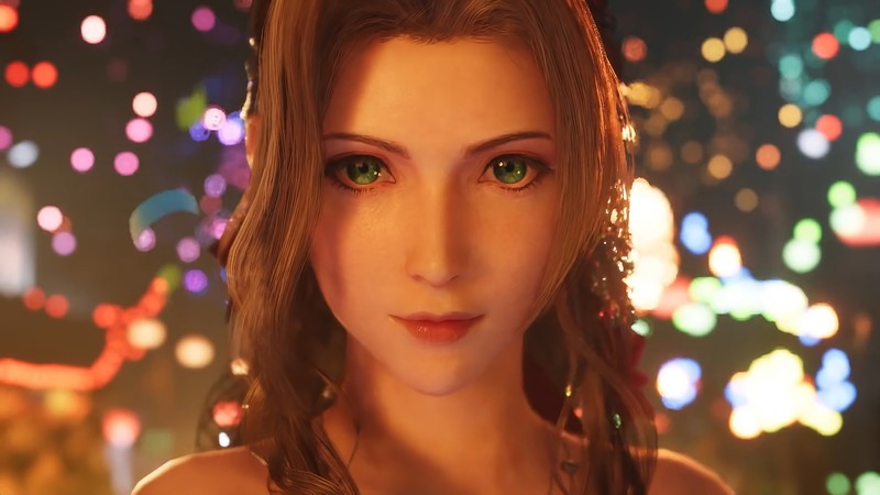 Крупный план женщины с длинными волосами и зелеными глазами (final fantasy vii remake, final fantasy 7 remake, видеоигра, ff7, ffvi)