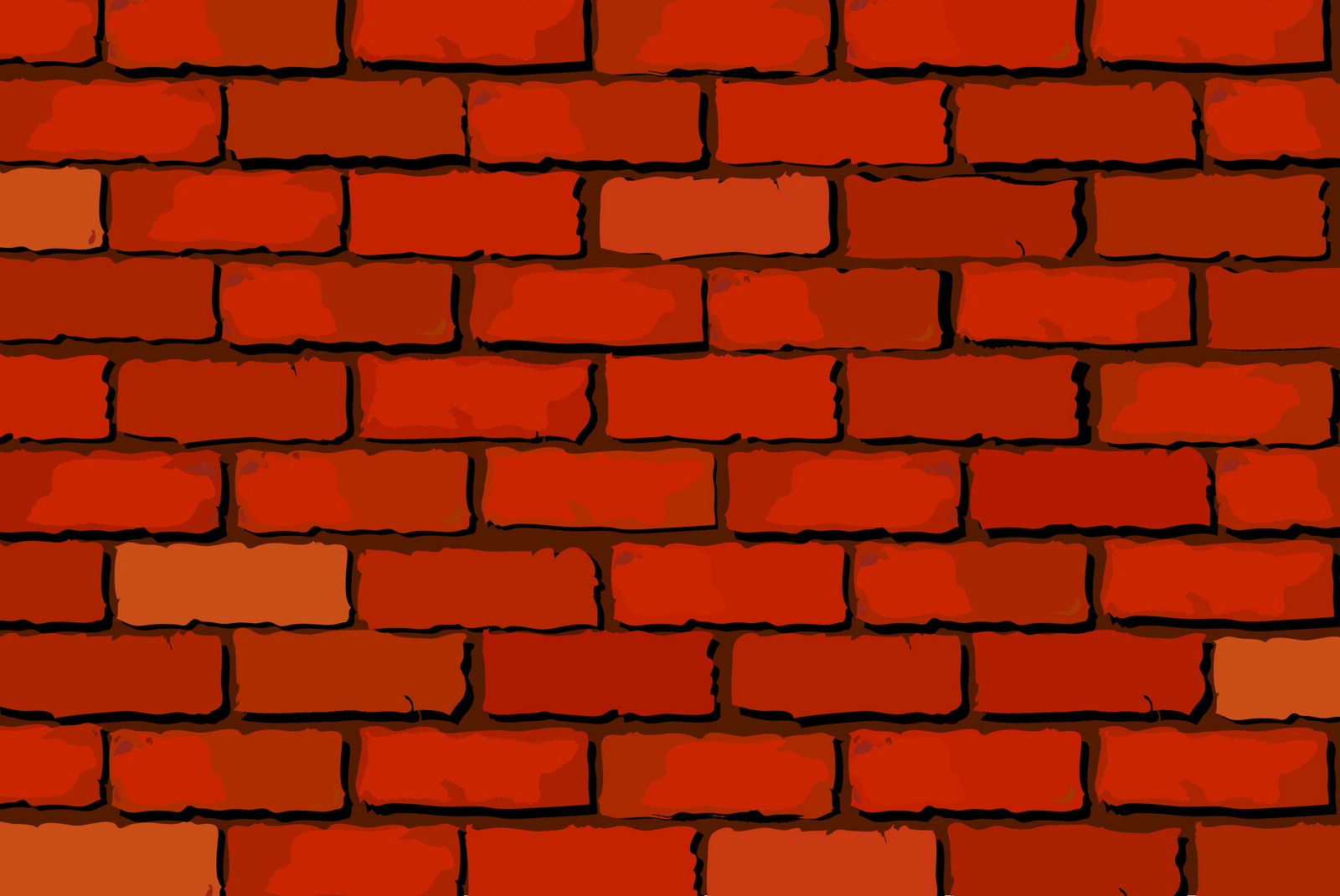 Una pared de ladrillos rojos con un borde negro y blanco (ladrillo, albañil, pared, mampostería, línea)