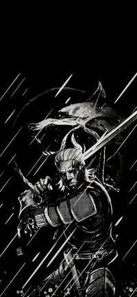 Geralt de Rívia na Chuva: Uma Ilustração de Fantasia Sombria